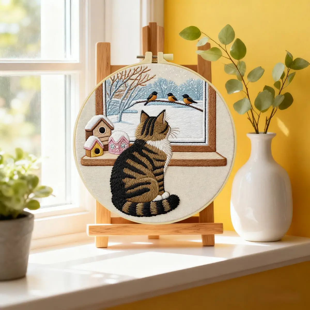 1 Stück 20X20CM/15X15CM 7,87/6,3 Zoll Katzen-Stickerei-Starter-Kit DIY-Kit DIY-Stickerei-Set Handarbeiten Nähkunst Malerei – Detail 2
