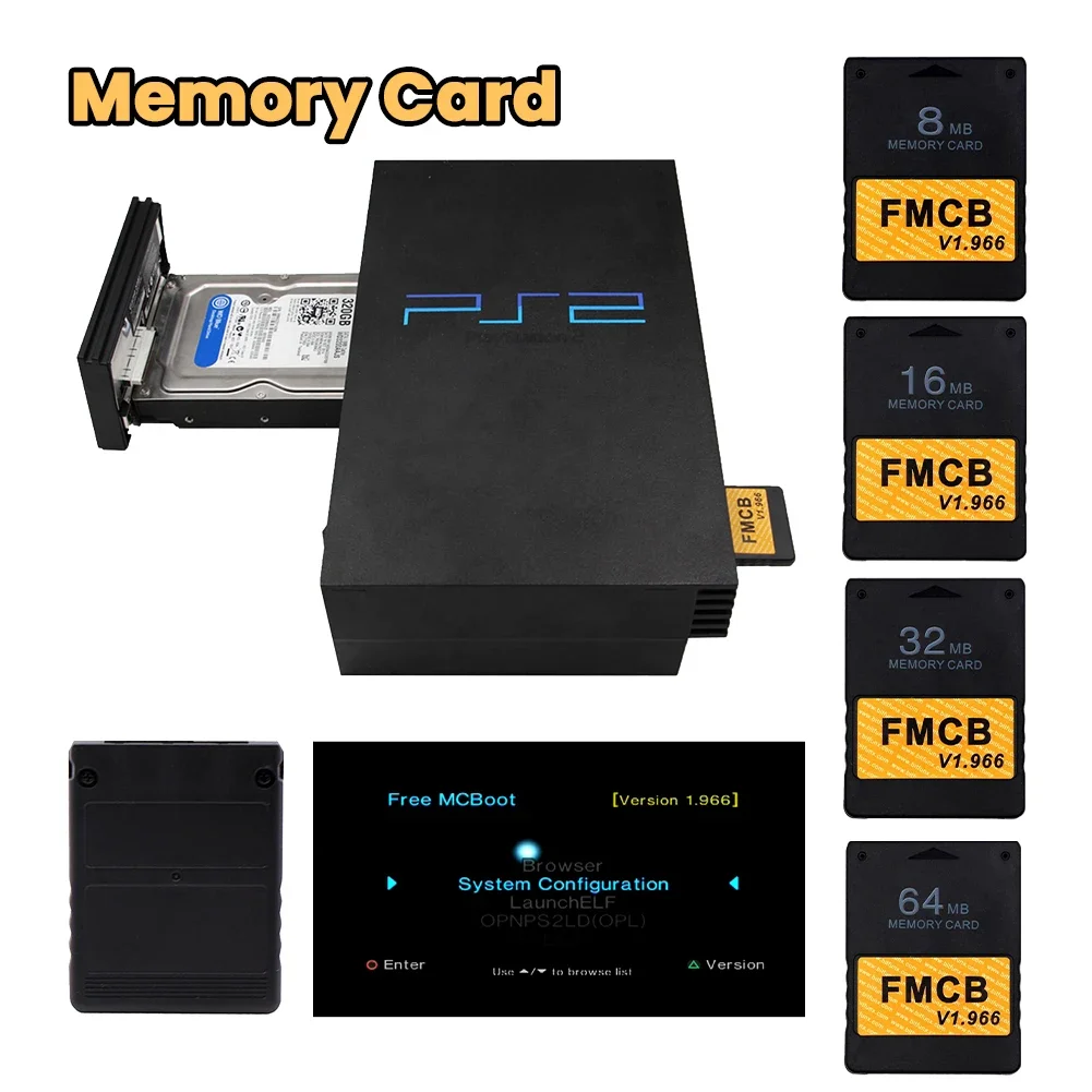 Free McBoot v1.966 8MB/16MB/32MB/64MB/256MB Memory Card for Sony PS2 Playstation 2 FMCB Extended Memory Card Game Saver