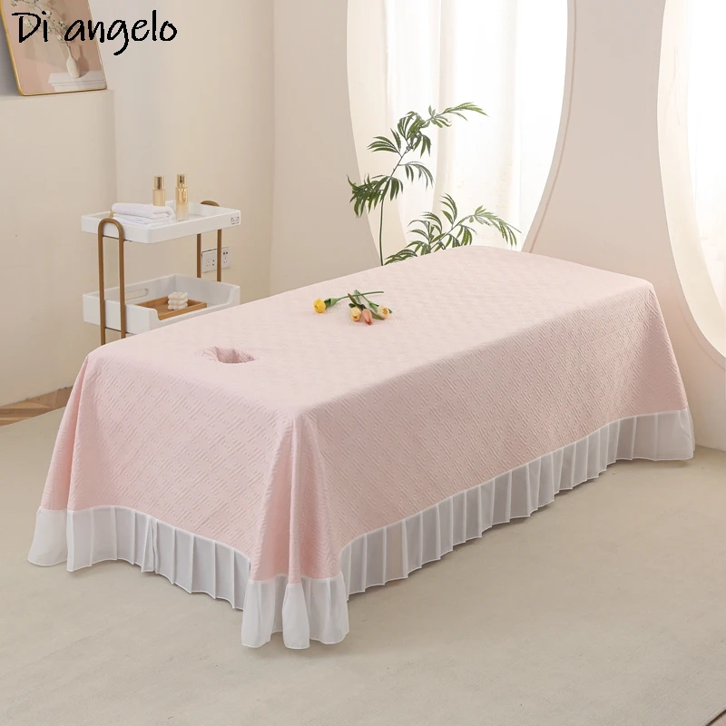 

80x190cm Solid Color Bed Cover Bed Skirt Polyester Cotton Bedspread With Hole, Customizable,Bedspread With Hole Beauty Salon #/
