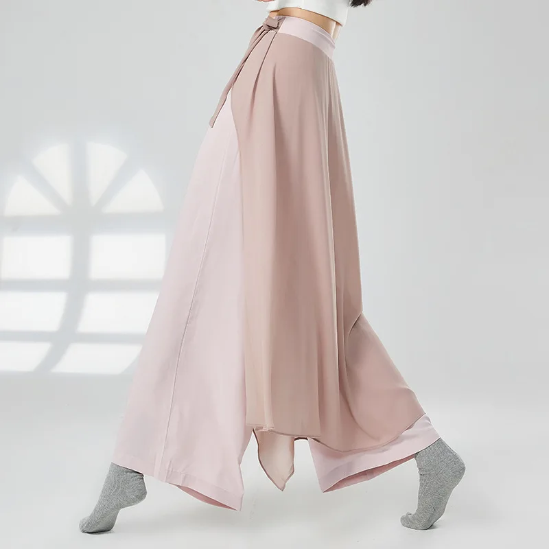 Pantalones de baile falsos dos piezas de estilo chino clásico moderno ropa de práctica de danza folclórica pantalones rectos de pierna ancha de cintura alta