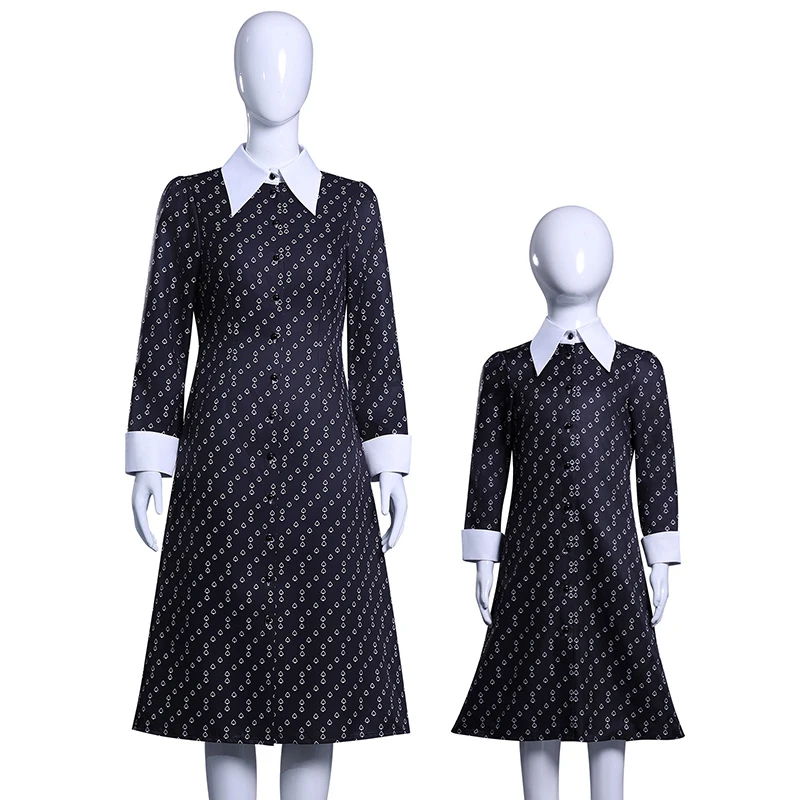 Disfraz de Cosplay del miércoles para mujer y niña, vestido con falda Floral, fiesta de Carnaval y Halloween, traje de juego de rol cómico para adulto y niño