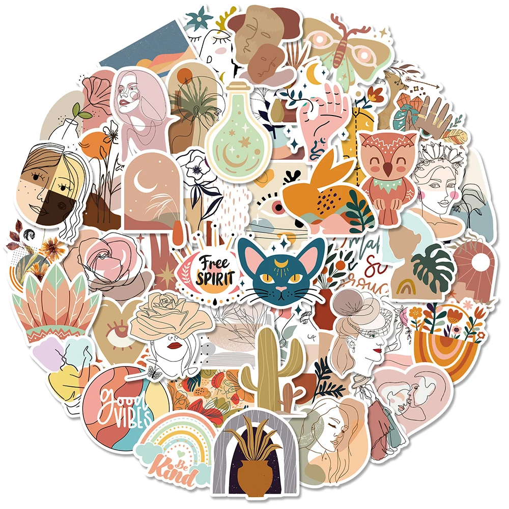 10/30/50pcs Vintage Bohemian Cartoon Stickers Retro Boho Graffiti Decals Toys Waterproof DIY Water Bottle Luggage Laptop
