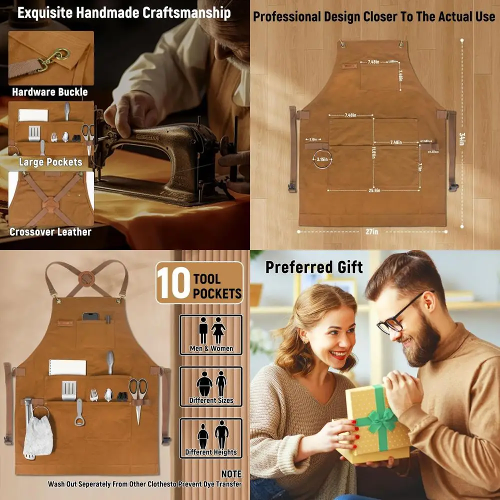 

Фартук шеф-повара из хлопкового холста для приготовления пищи, гриля, барбекю и использования на кухне — прочный и стильный