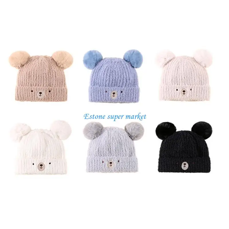 

090B Hairball Bonnet Cap Bear Beanie Hat Winter Warm Hat for Boy Girl 1-5Years