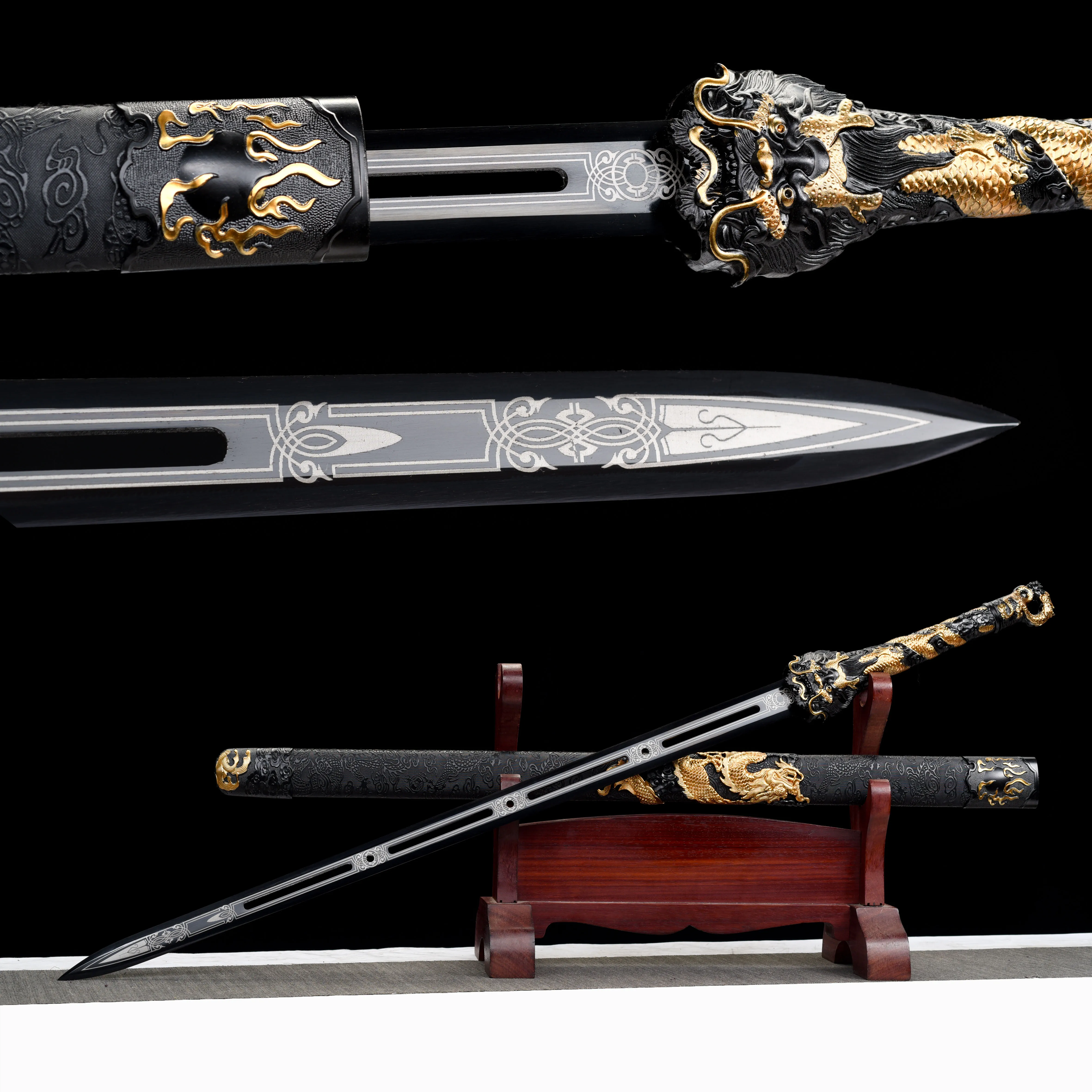 

104cm Medieval Dragon King Sword Shadow True Steel Battle Preparation Sharp Samurai Sword Weapons katana Ninja Training Kung Fu