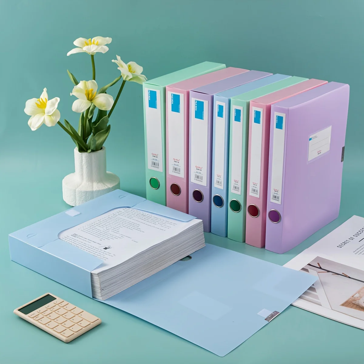 4 قطع من مجلدات الملفات الملونة Morandi A4 - منظم مستندات بلاستيكي سميك للمحاسبة والعقود واللوازم المكتبية، مقاس 35/55 مم