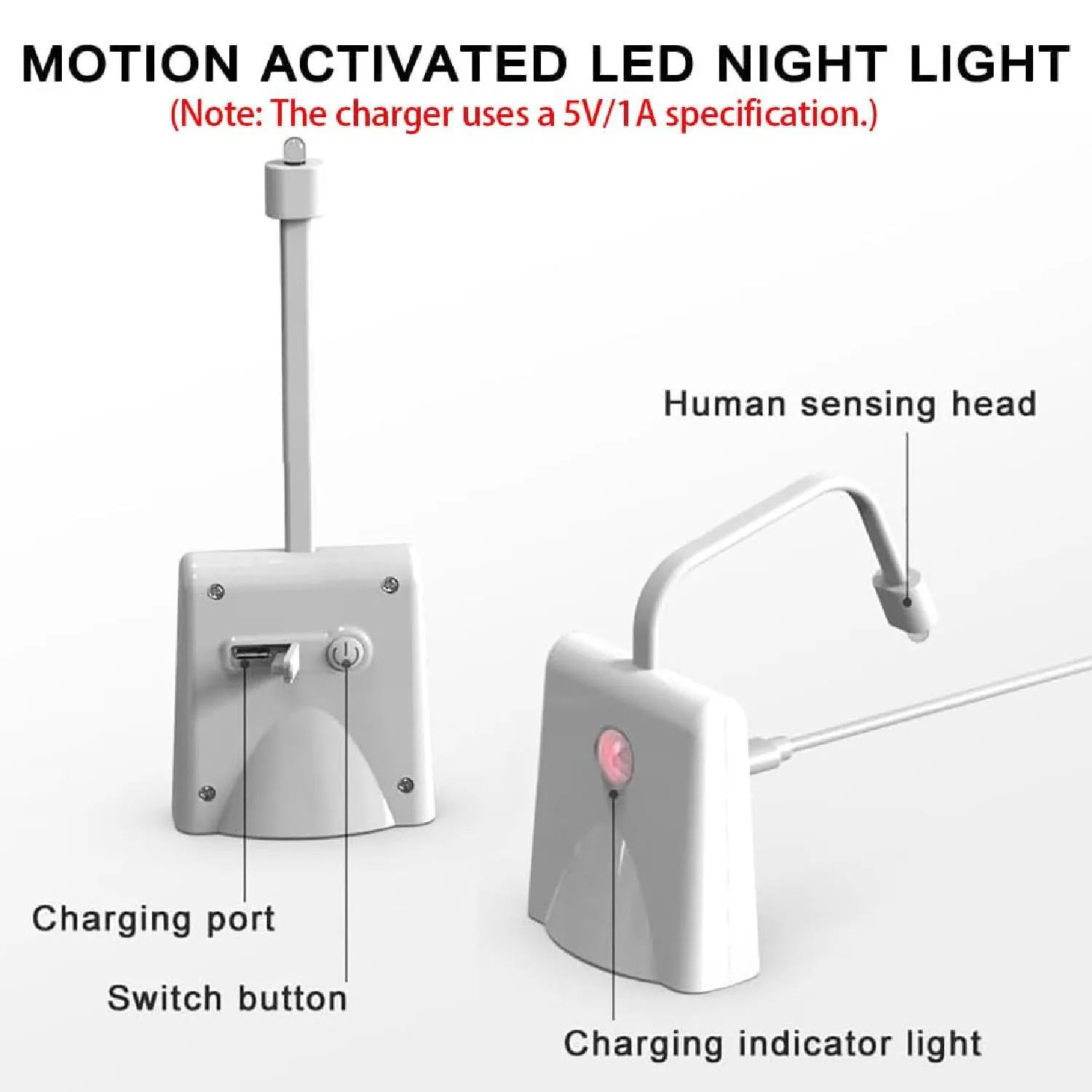 Motion Sensor Night Light Type-C Charging Cable, Rechargeable Warm and White Night Lamp with Magnetic Attachment