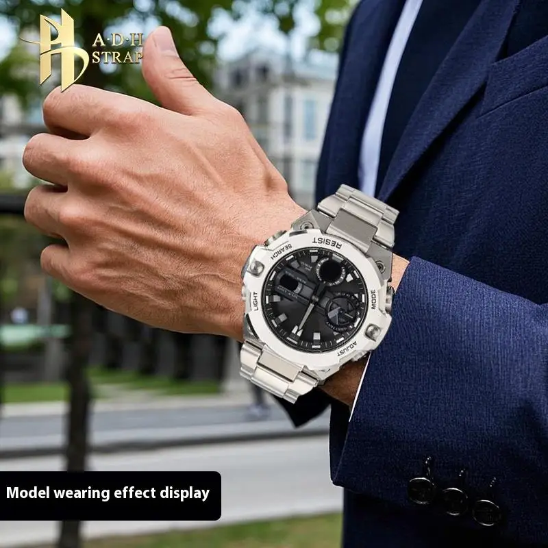 ADH untuk Casio Steel Heart 4th GST-B400 Tali Jam Tangan Baja Tahan Karat Padat B400 Gelang Logam Tahan Air Sabuk Rilis Cepat Pria