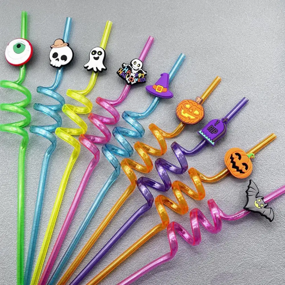 Pumpkin Spider Web Straws 8pcs Halloween Reusable Drinking Straws for Children Spiral Beverage Straws for Hot for Birthday