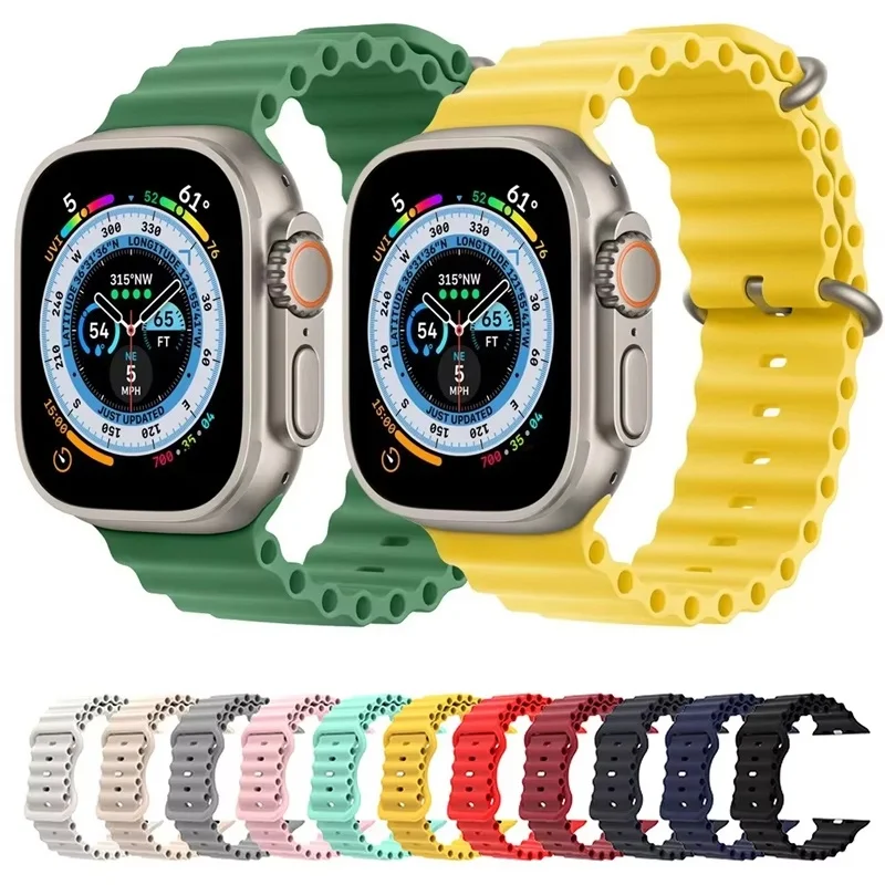 

Ocean Silicone Strap For Apple Watch Ultra 1 2 3 49mm For iWatch Series 9 8 7 42mm 44mm 45mm Watch Breathable Bracelet Wristband