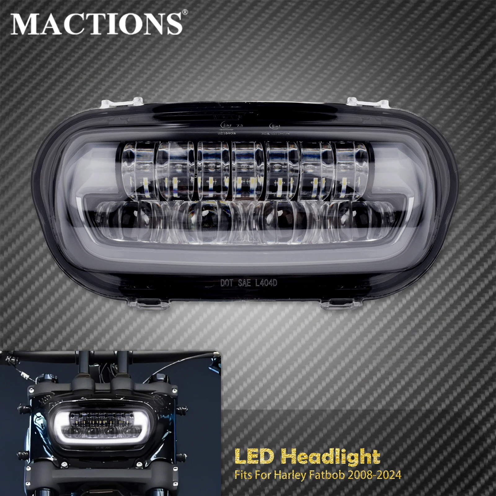 Motorcycle LED Headlight Front Lamp With Mounting Bracket For Harley Fat Bob 2008-24 Driving Light White High Low Beam Headlamp