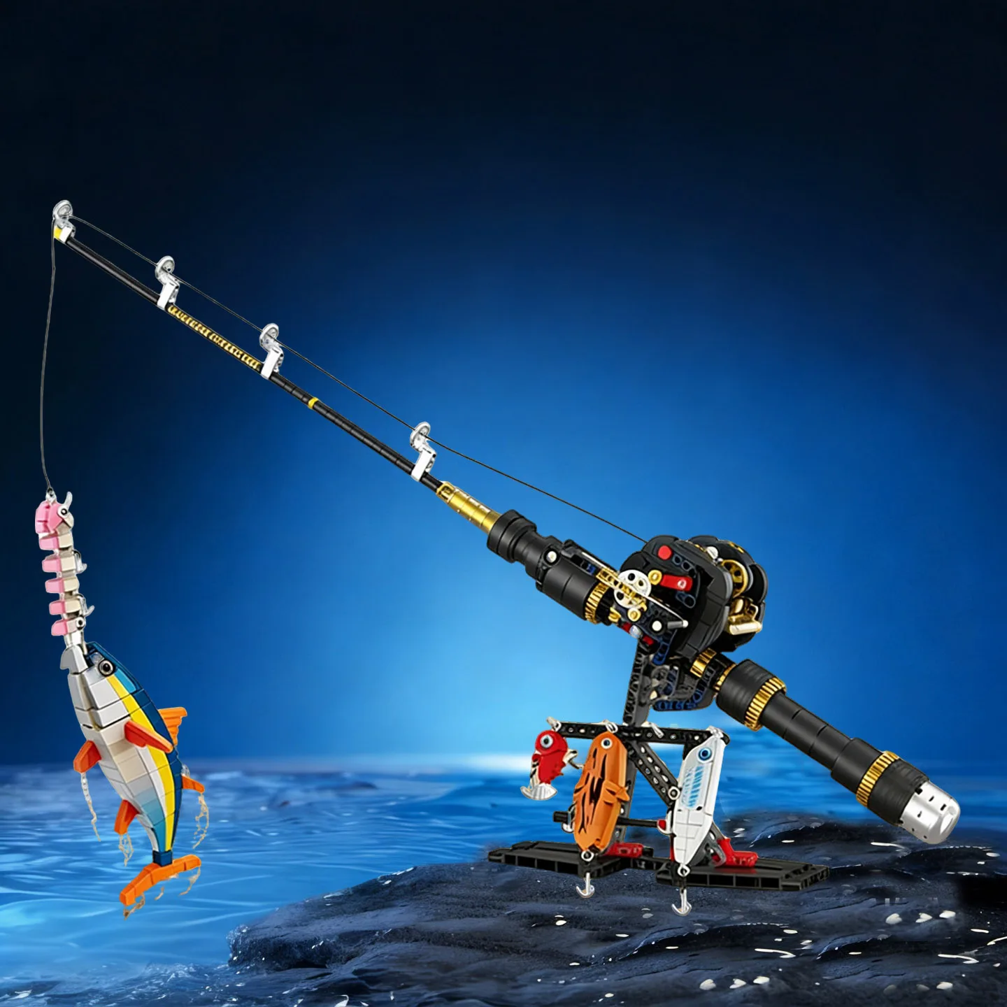 釣り竿ビルディングブロックセット、ディスプレイスタンド付き、diy大人用モデルキット、子供向けの創造的な組み立ておもちゃ、男性、ティーンエイジャーへのギフト