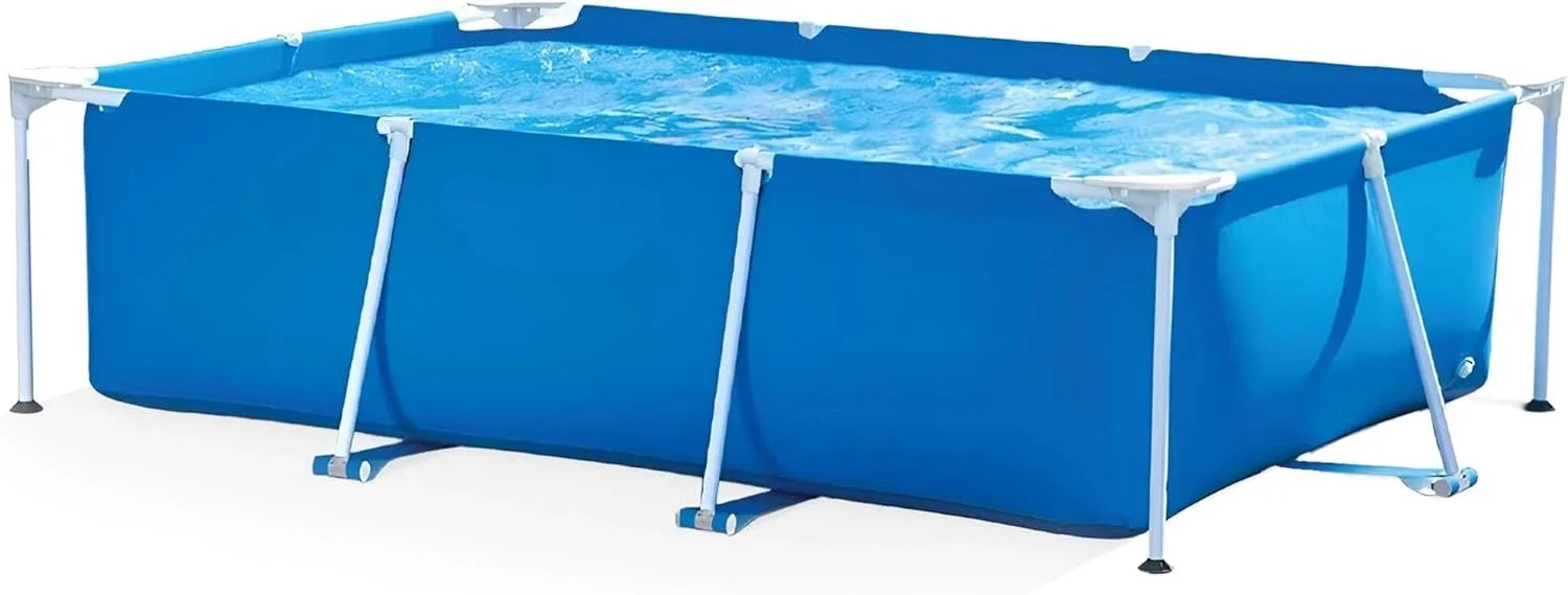 

9.8' x 79" x 29.5" Rectangular Frame Above Ground Outdoor Backyard Swimming Pool with Flow Control Valve for Quick Draining Blue