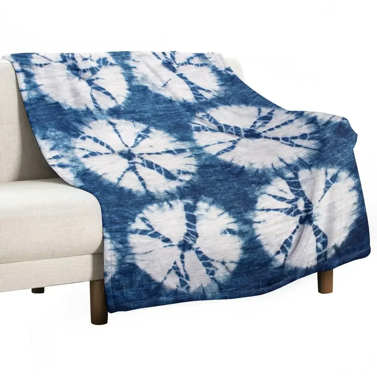 

Shibori Circles, Indigo, Tie Dye Throw Blanket Single Soft Plush Plaid Blankets