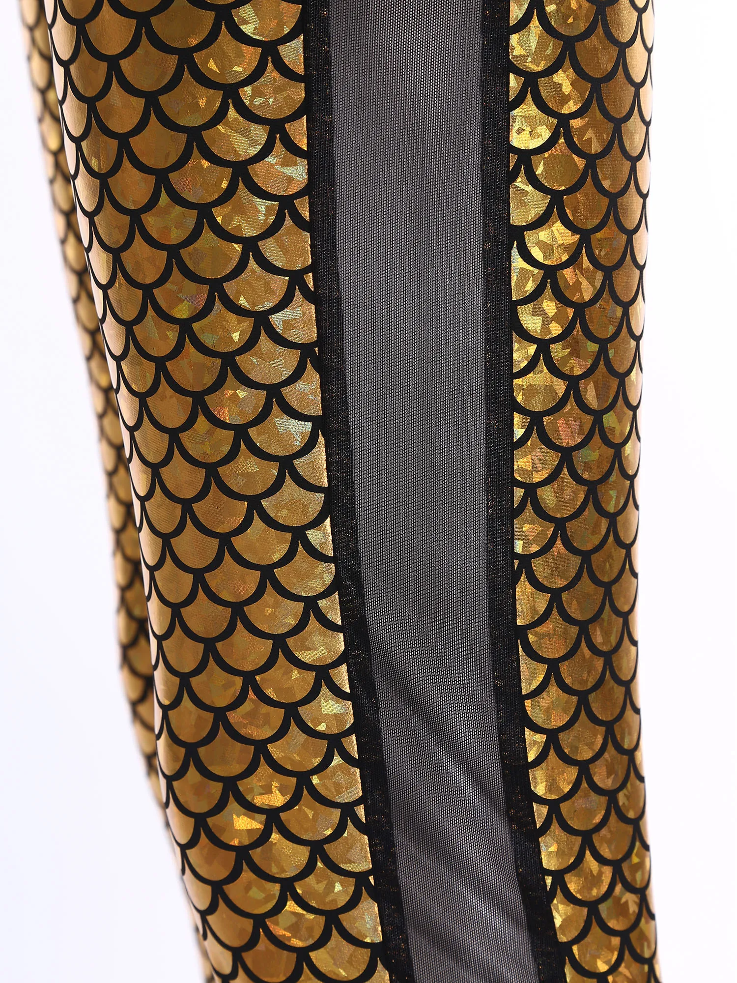 Women Metallic Shiny Mermaid Fish Scale Print Sheer Mesh Jumpsuit for Halloween Carnival Theme Party Nightclub Dance Beach Swim view 5