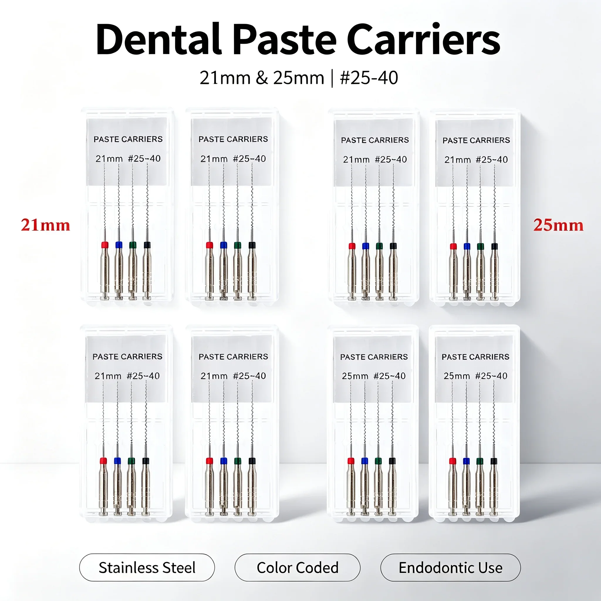 4Pcs/Box WELLCK 21/25mm Dental Rotary Paste Carriers Spiral Filler Lentulo Assorted Engine Filling Paste Dentistry Tool