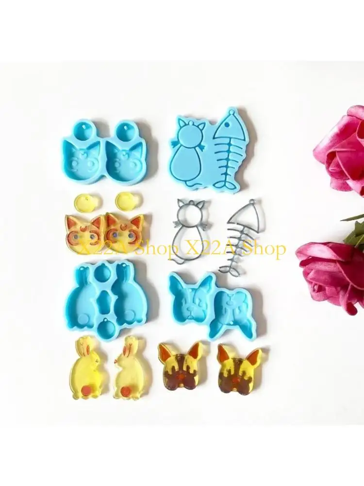 Unique Little Cats Fish Rabbit Earring Silicone Epoxy Mold DIY Keychain Pendant Jewelry Crafting Mould for Valentine's Day G