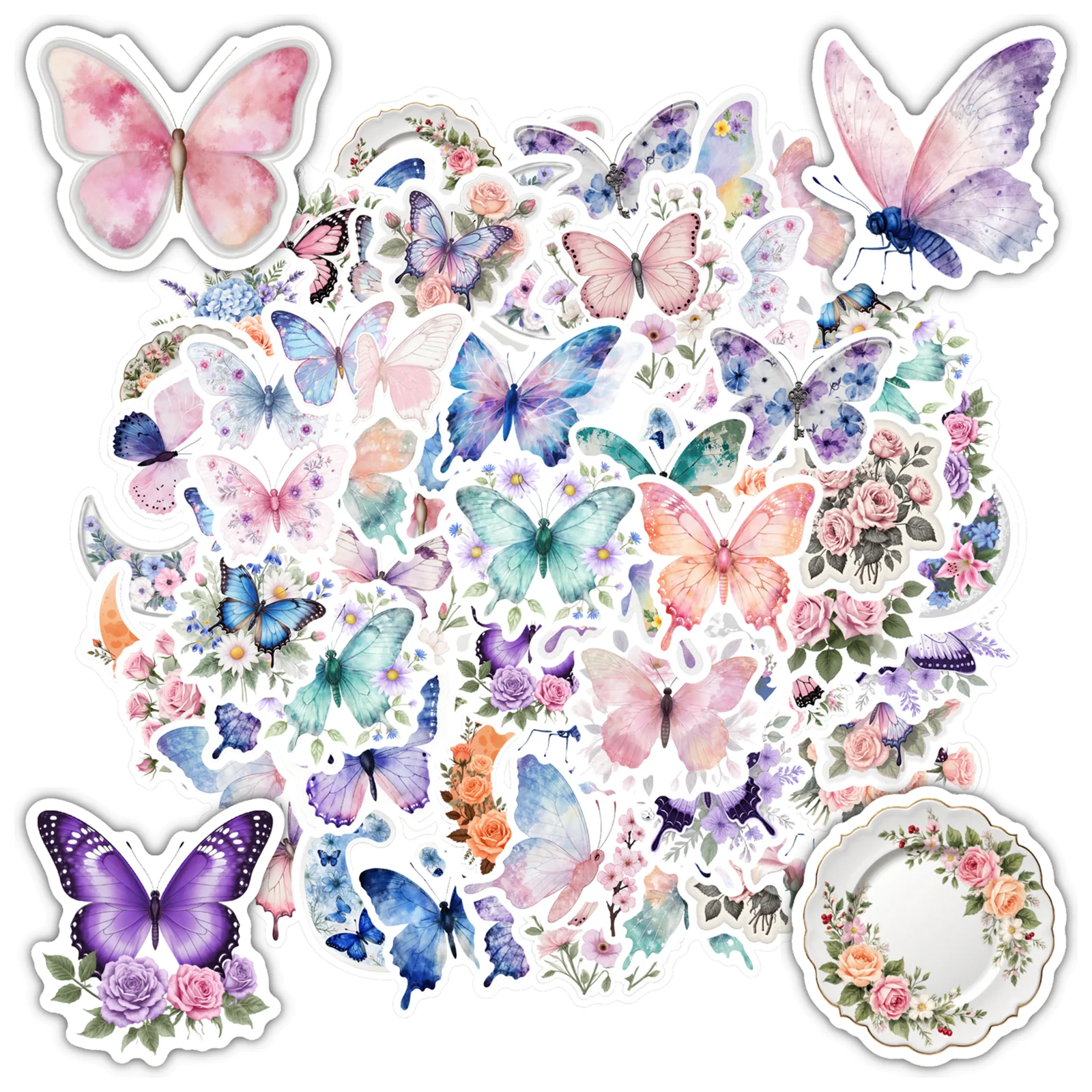 

35 шт. пастельные наклейки с бабочками, элегантные цветы, наклейки с бабочками, наклейки «сделай сам», для гитары, ноутбука, шлема, скейтборда, гитары