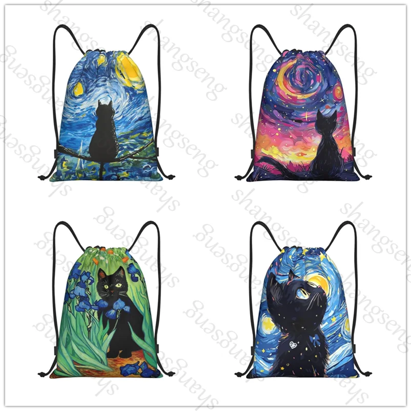 

Magic Garden Cat Bicycle Backpack Gym Drawstring Shoe Bag Multifunctional Sports Bag Beach Travel Backpack Unisex Gift