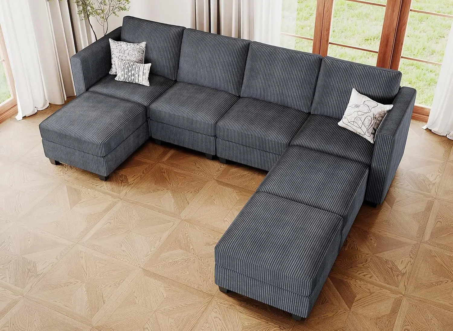 

Modular Sectional Couch with Storage Ottoman U Shaped Corduroy Sectional Sofa with Chaise Convertible Modern Sectional Sofa