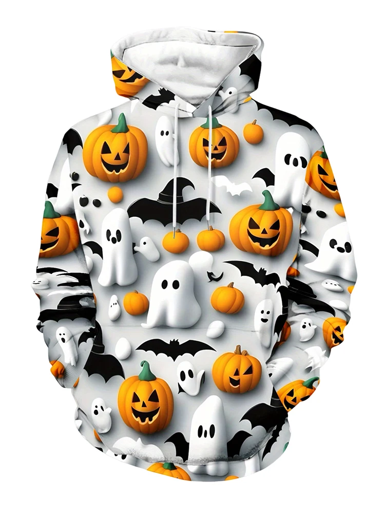 

3D Printed Bat Pumpkin Hoodies For Men Halloween Theme Creative Design Hooded Pullover Autumn Daily Casual Long Sleeve Clothing
