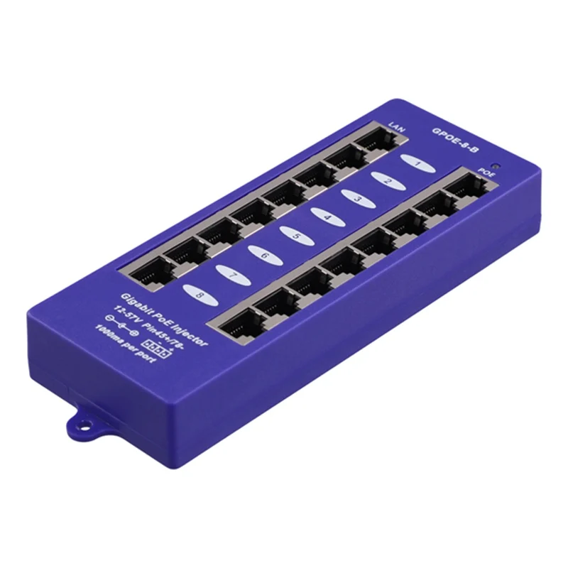 New 802.3af Mid-Span PoE Injector Mode B(4/5+,7/8-) Passive Gigabit 8 Port PoE Injector for UBNT CCTV Network-ABPX view 2
