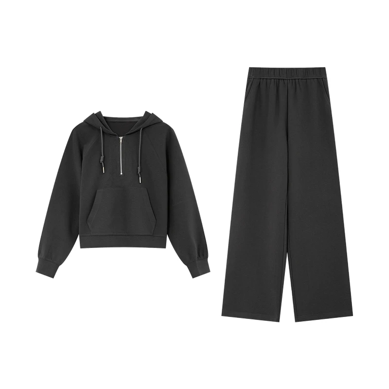 VIMLY Hosen-Sets für Damen, 2-teilig, sportlich, Herbst 20225, mit Kapuze, Kordelzug, Oberteile, lässig, weite Beine, lange Hosen, Damen-Hosen-Sets M8373