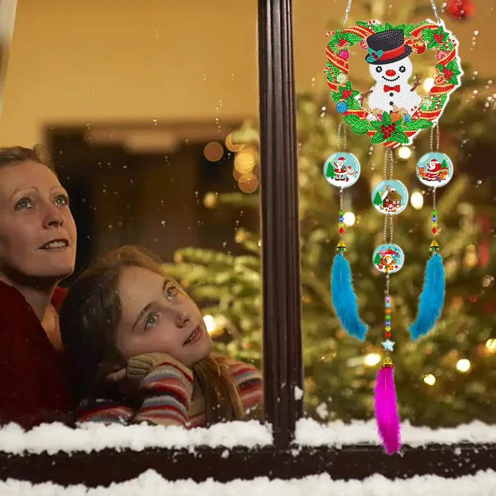 アクリル両面スーパーフラッシュクリスタルペインティングチャイム風景風DIY月木太陽パターンペンダントハートU2P7