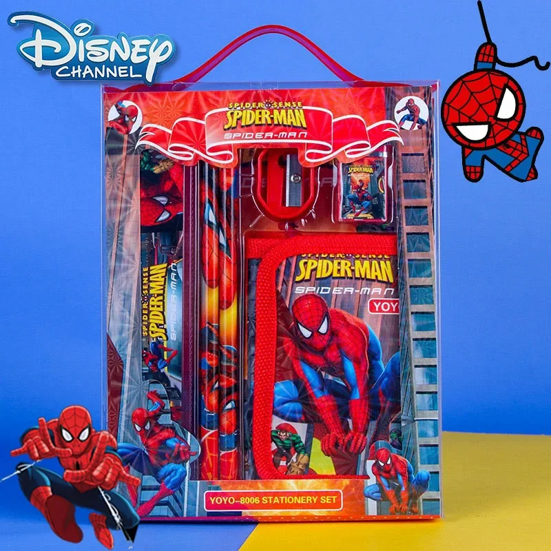 1set Disney Spider Man Cartoon Stationery Set Cute Cartoon Anime Figures Spiderman Children's School Supplies Prize for Kid Gift