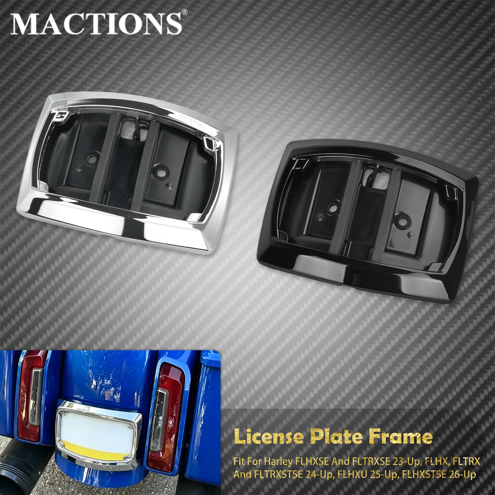Motorcycle LED License Plate Frame Curved Bracket For Harley Touring CVO Street Glide FLHXSE 23-26 Road Glide FLTRX FLHX FLHXU