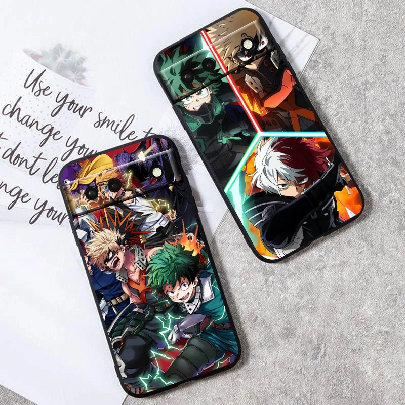 Academia Anime Hero D-Deku For Google Pixel 9 8 7A 7 6A 6 5A 5 4 4A XL 5G Black Silicon Shockproof Shell Funda Phone Case