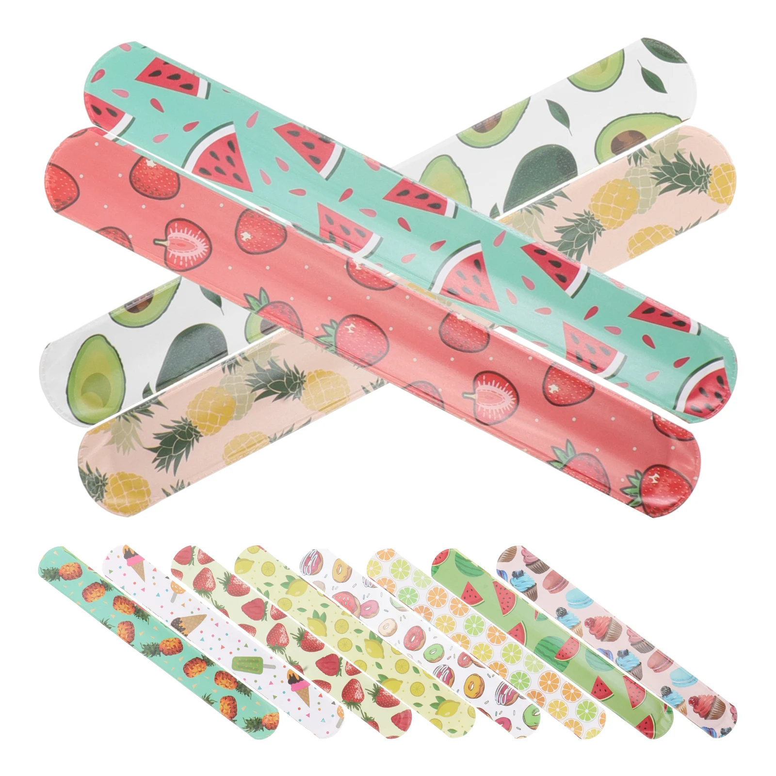 

12pcs Slap Bracelets Kids Party Favor Fruit Themed Summer Wristbands PVC Material Flexible Design Long Fun Toys