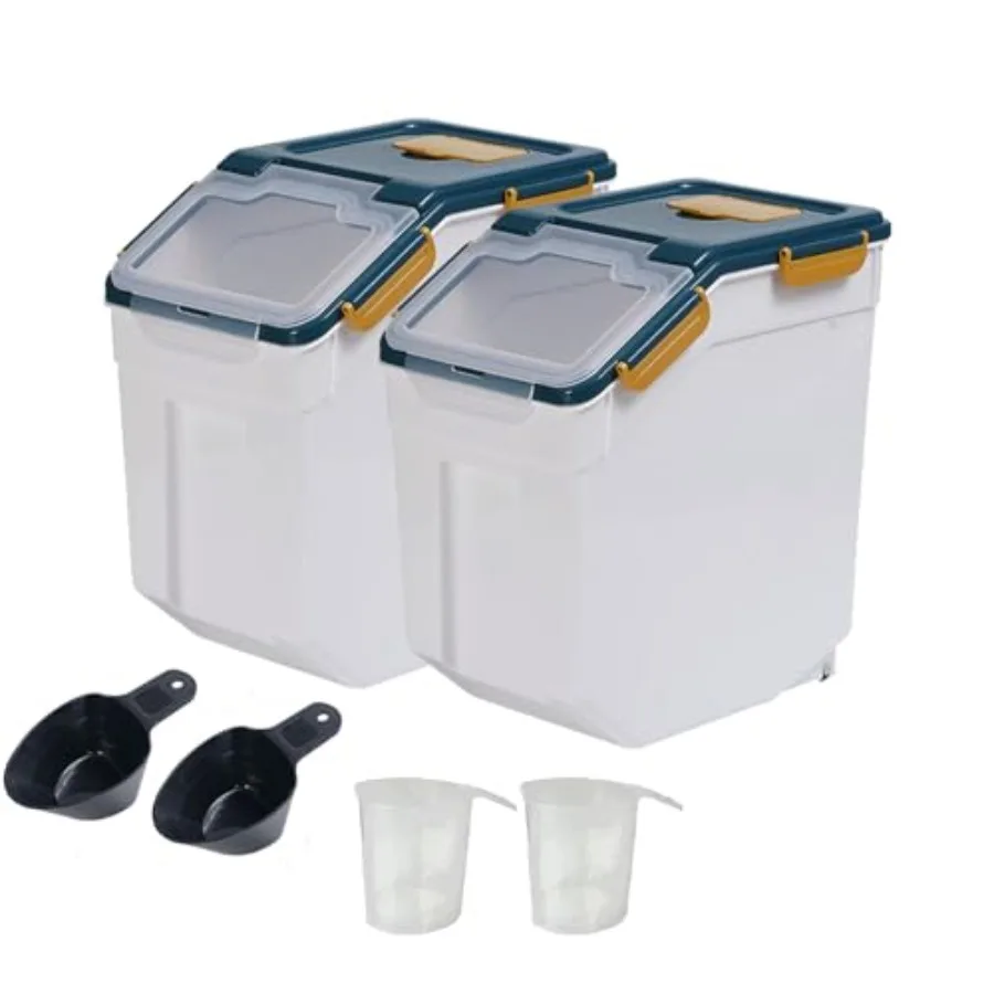 

Large Flour Storage Container Bin 25lb, 2Pack Airtight Rice Storage Containers with Wheels Seal Locking Lid, BPA Free with Meas