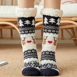 1 Pair Women Reindeer Pattern Mid Tube Socks Fashionable Autumn Winter Cartoon Socks Soft Plush Warm Comfortable Casual Socks