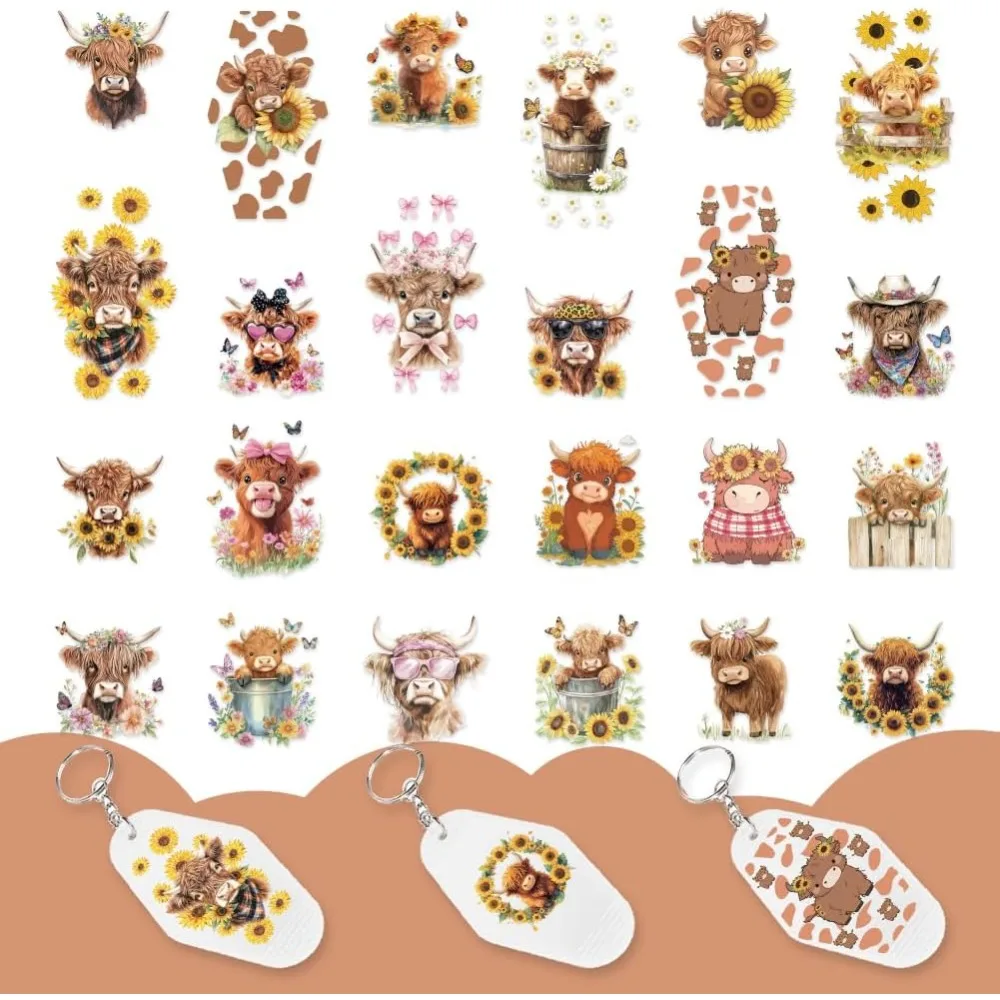 

24 стиля, 120 шт., наклейки для переноса чашек из ПВХ, горные коровы, подсолнух, УФ-водостойкие наклейки для сублимационной чашки, комплект для стекла