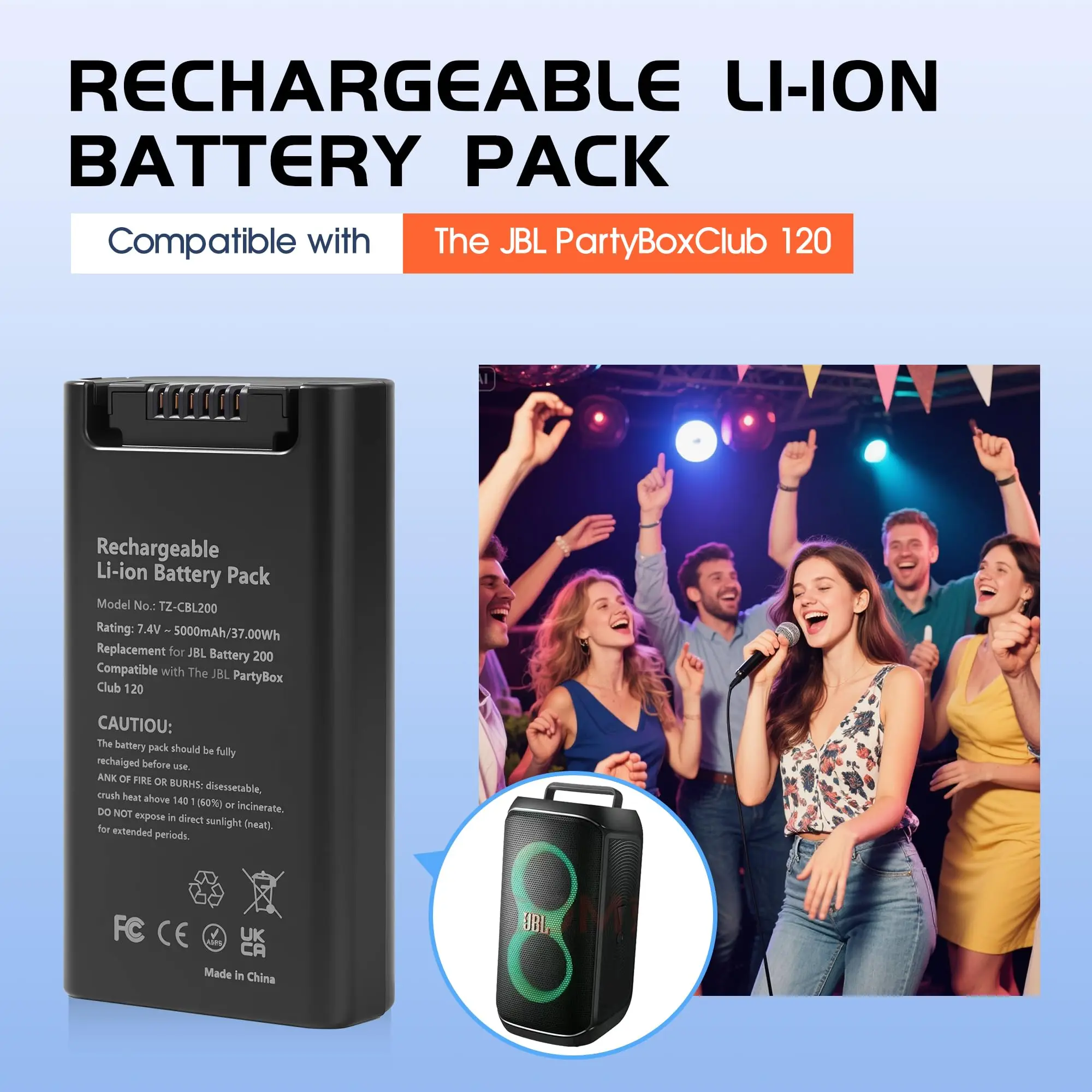 7.4V 5000mAh/37Wh Replacement Li-ion Battery for Battery 200 Perfectly Compatible with JBL PartyBox Club 120 Portable Speaker