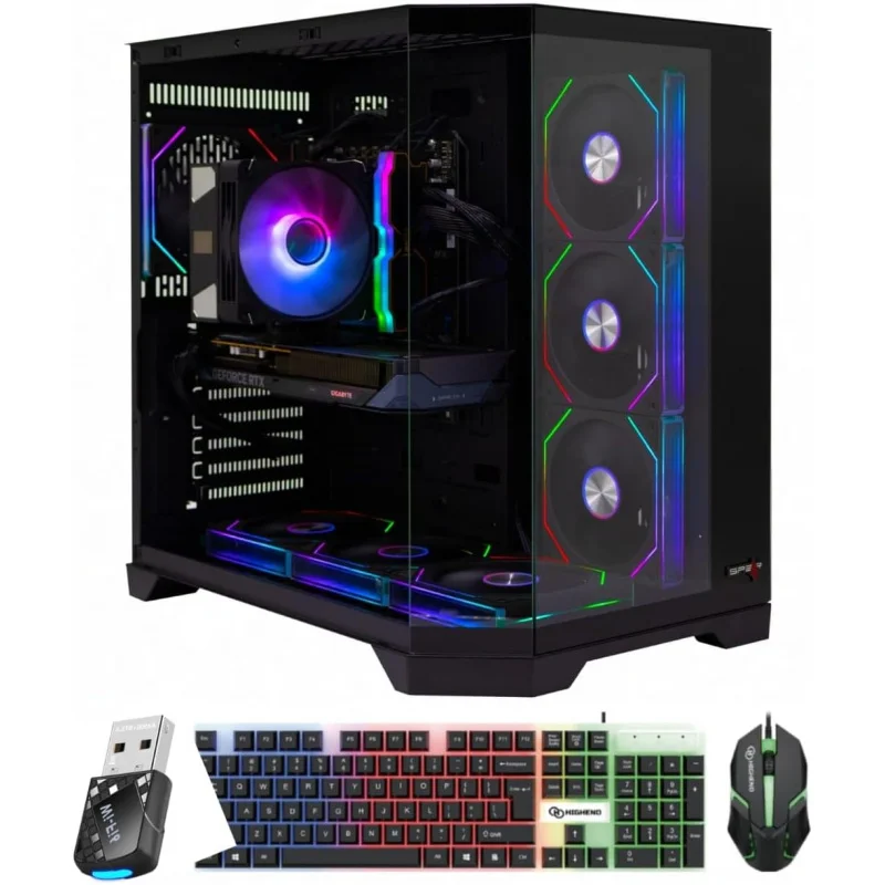 Gaming PC –i5-14400F, RTX 5070 Ti 16GB Triple-Fan, 32GB DDR5, 1TB NVMe SSD, 800W PSU, 7-Fan ARGB Case, Windows 11 Pro (Black)