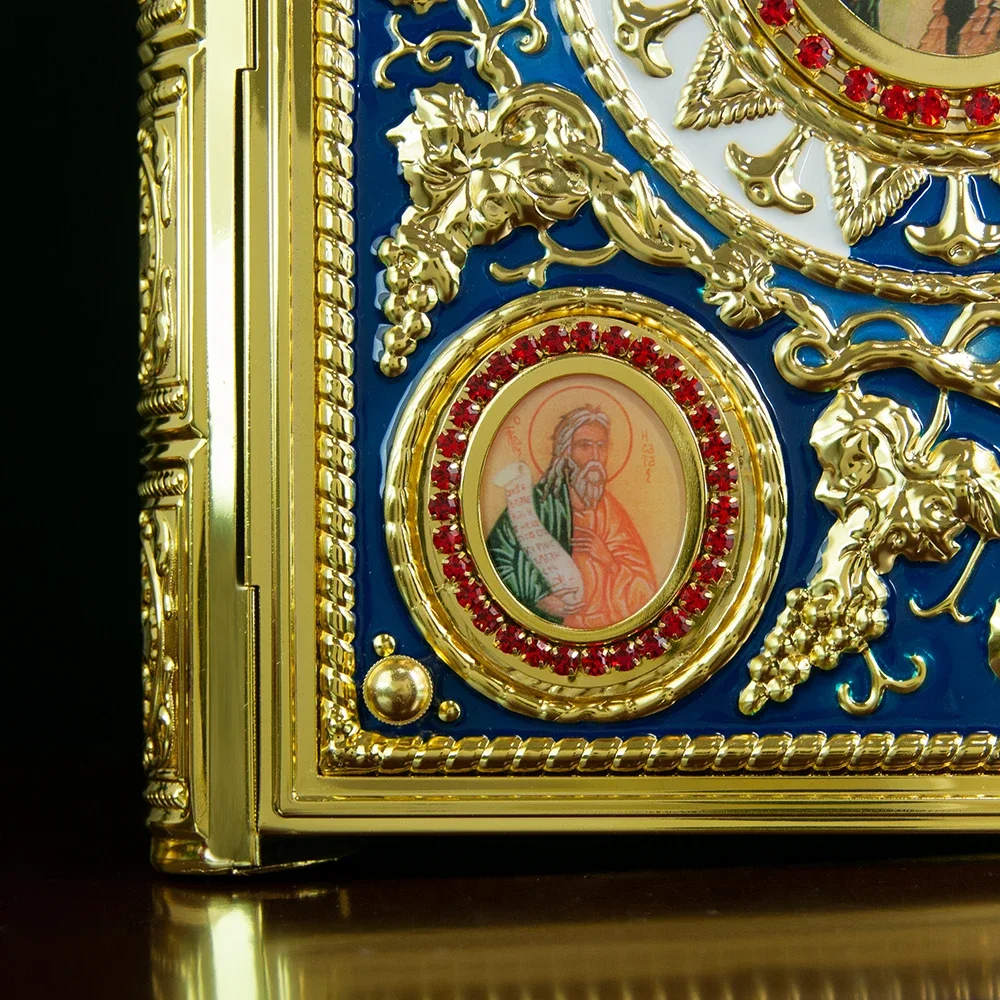 HTISOK Orthodoxe Kirchen-Bibelhülle mit farbiger Emaille, dekorative Schutzhülle aus Legierung für religiöse Bibelbücher – Detail 6