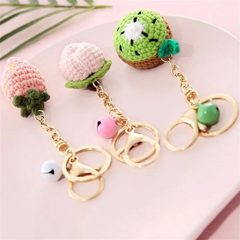 Creative Lemon Donut Fruit Keychain Strawberry Crocheted Knitting Car Keychain Watermelon Orange Knitted Keyring Bag Pendant