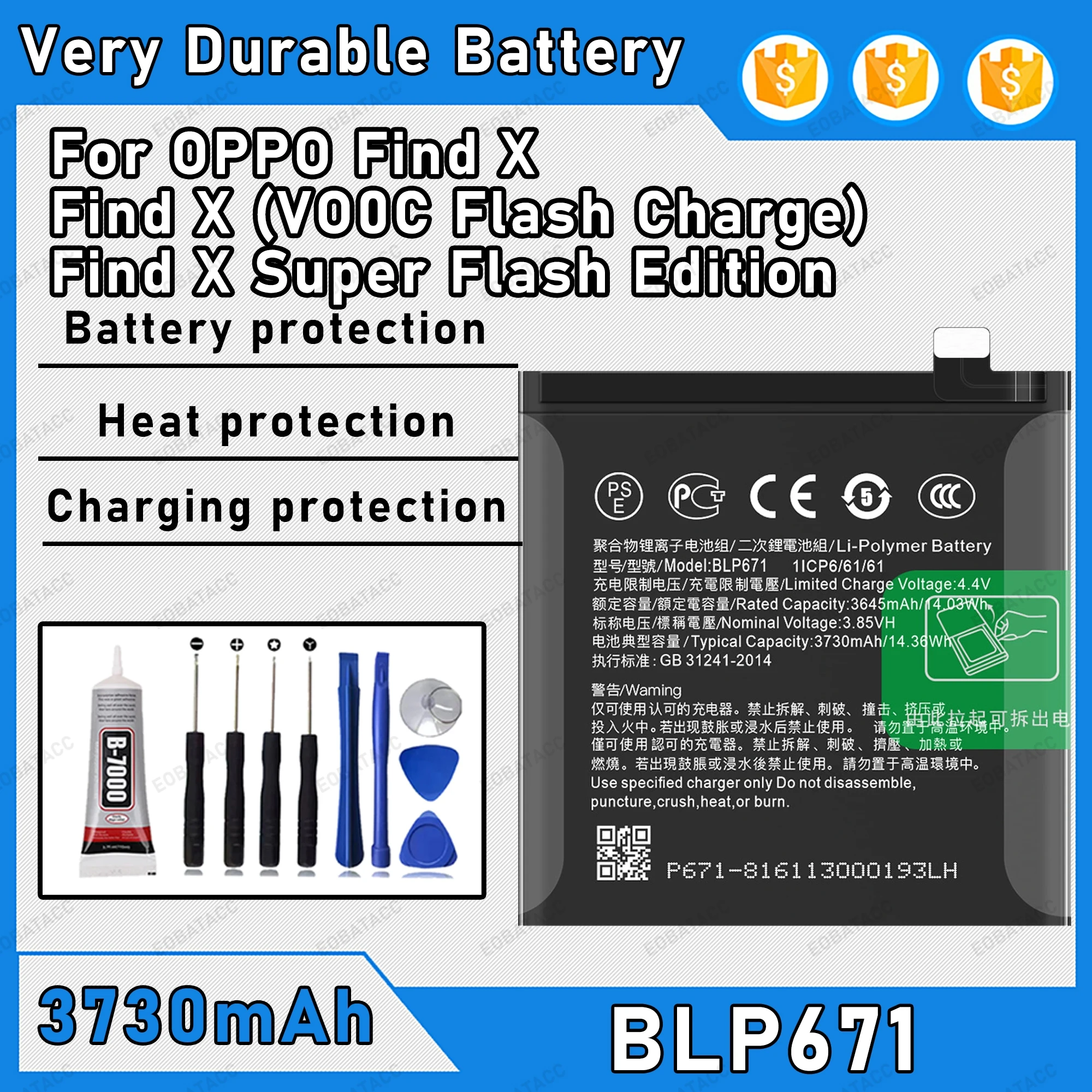 

High Capacity 100% New BLP671 Battery For OPPO Find X Replacement Bateria+Free Tools