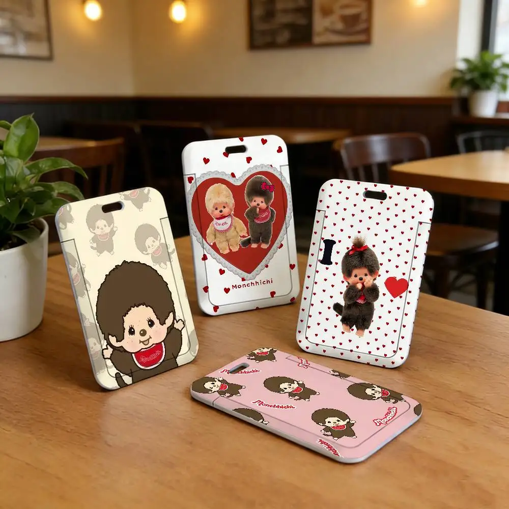 cute M-Monchhichi  Portable neck strap with card holder, suitable for photo cards and transit cards, lightweight card holder