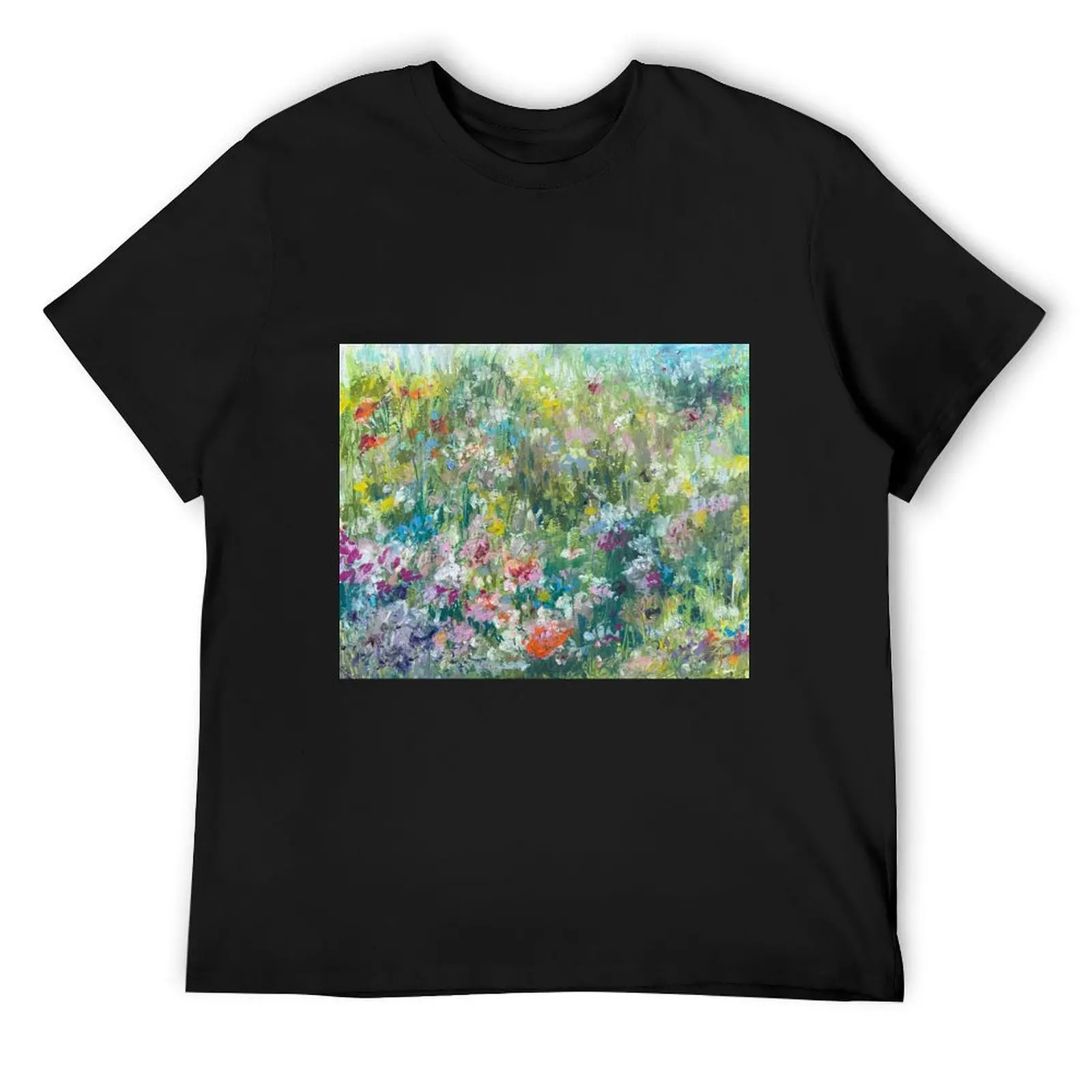 Wild flower meadow in oil pastels T-Shirt graphic shirts korean fashion mens workout shirts