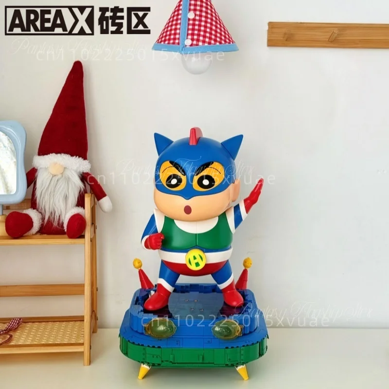 AREAX Crayon Shin Chan Building Blocks Transform Into Dynamic Superman Projector  Assembly Movable Model Toys Collectible Gifts