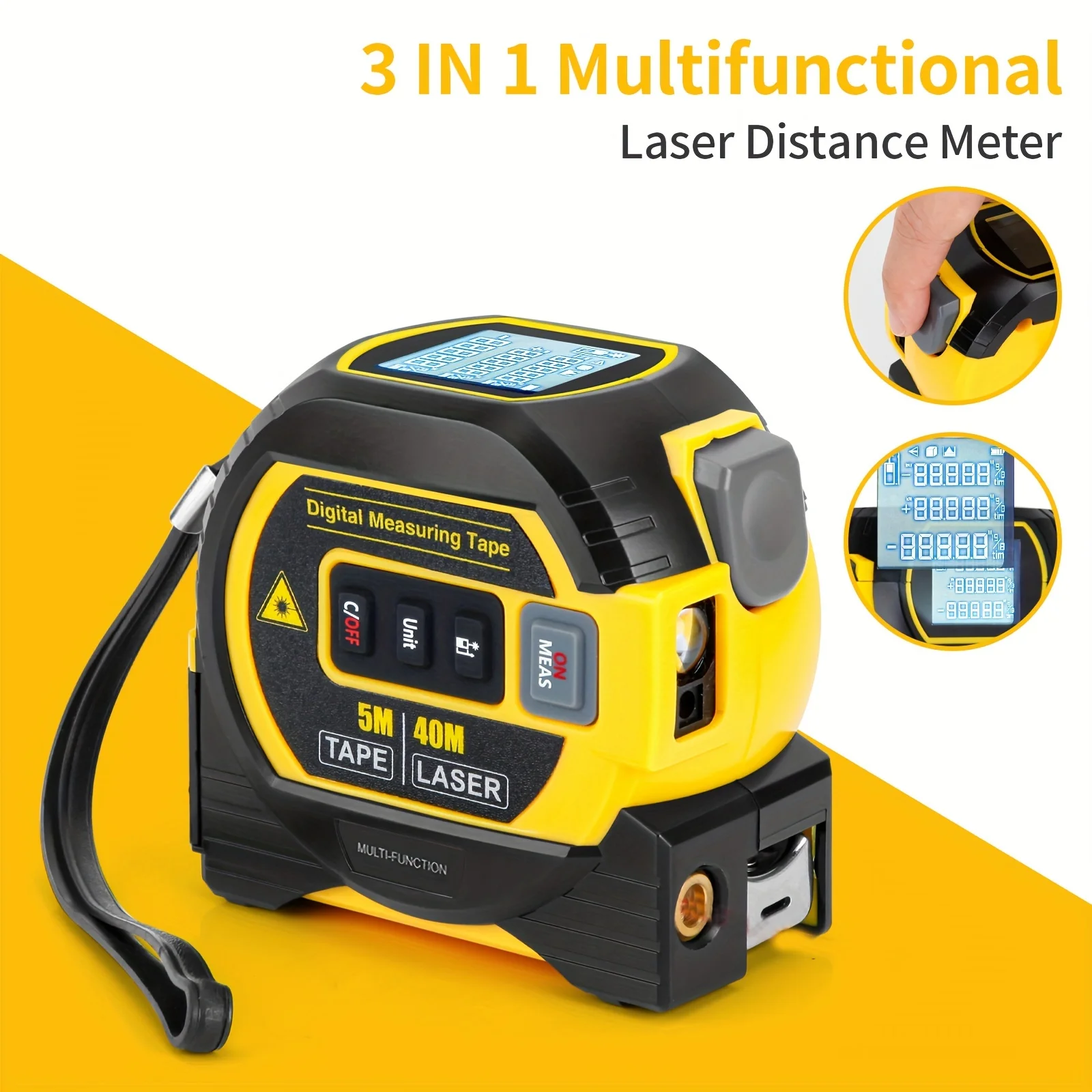 

Three In One Laser Tape Measure 1574.8inch Infrared Laser Rangefinder Intelligent Ruler