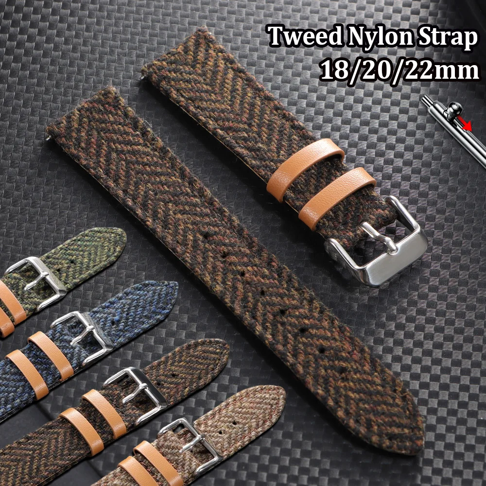 

Tweed Nylon Watchband 18/20/22mm Quick Release Strap for Omega for Seiko for Casio Men Women Wristband Vintage Fabric Bracelets