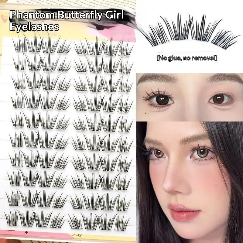 DIY Natural Feather Curl Lashes Glue-Free Segmented Individual Foxes Eyelash Extension Fluffy Single Clusters False Eyelashes