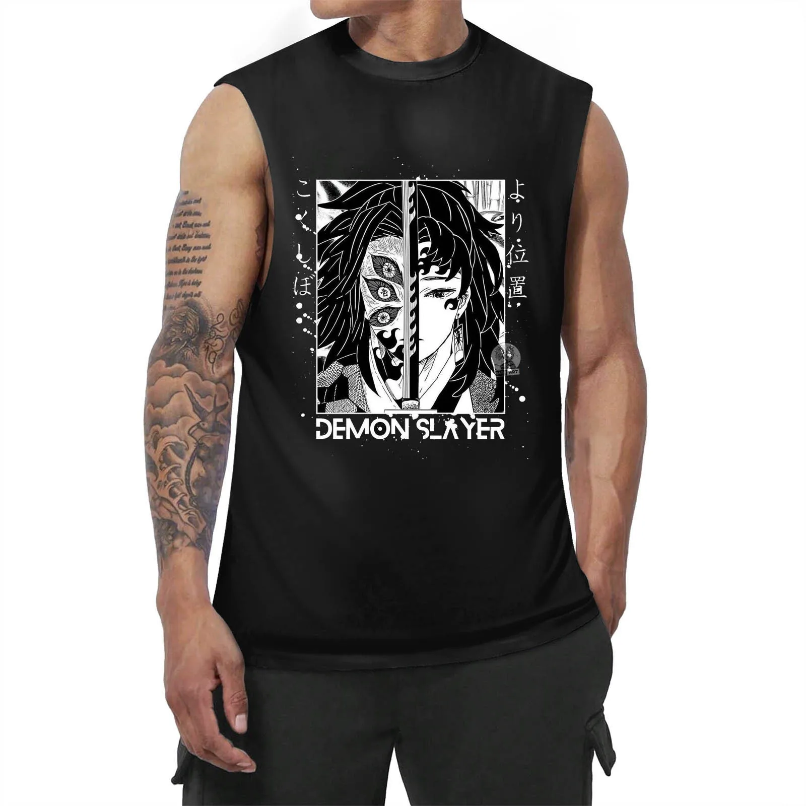 

Anime Demon Slayers Kimetsu No Yaiba Tomioka Giyuu Printed Men's Sleeveless T-Shirt Street Loose Harajuku Summer T-Shirt