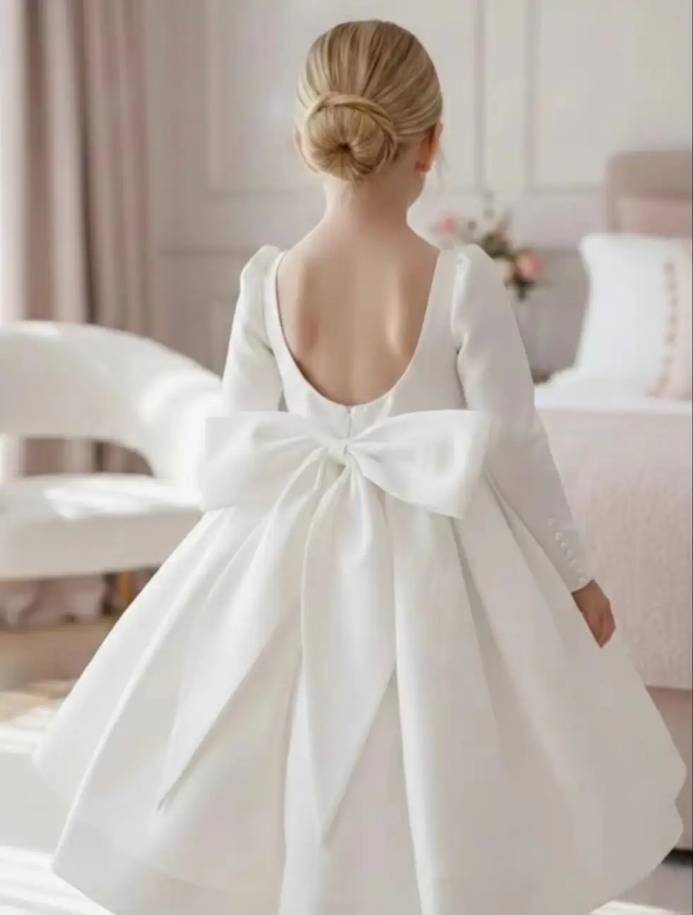 POD Princess Party Dress With Long Sleeves Button Flower Girl Dress Wedding First Communion Celebrity Event Birthday Customized