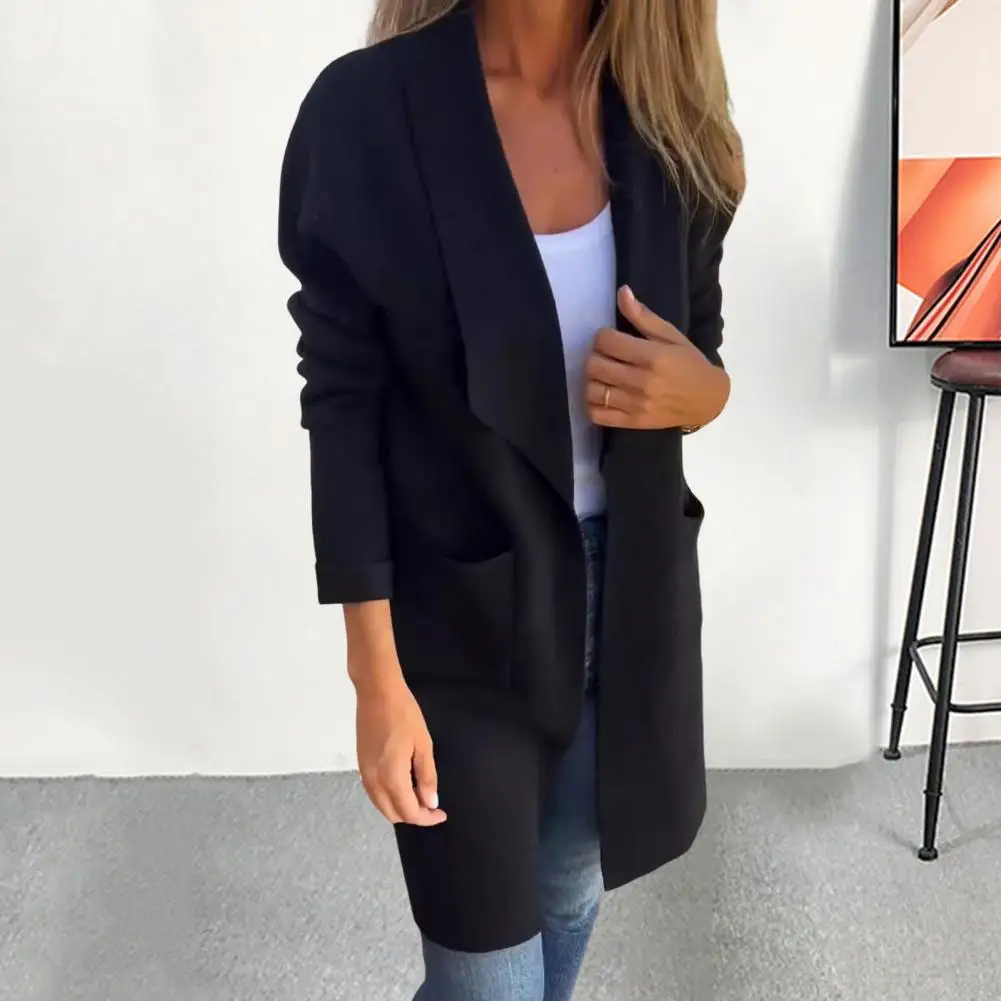 Winter Outerwear Stylish Women's Turn-down Collar Jacket with Pockets Solid Color Loose Fit Coat for Commuting Dating Everyday