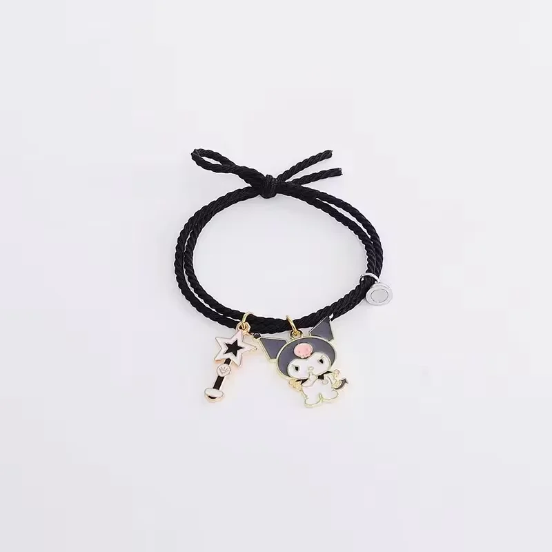 1 Pair Sanrio Accessories Bracelet Kuromi Melody Magnetic Rubber Band Couple Girlfriend Cartoon Aluminum Alloy Girl Gift